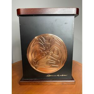 Clarence Wells vintage 1980s trinket box with 2 copper plates on front and back.